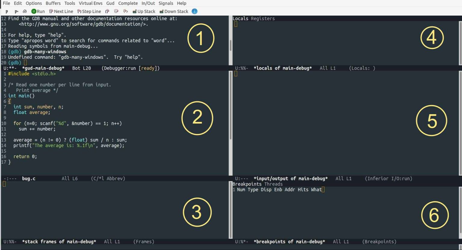 Debugging With GDB In C (using Emacs) - One Step! Code